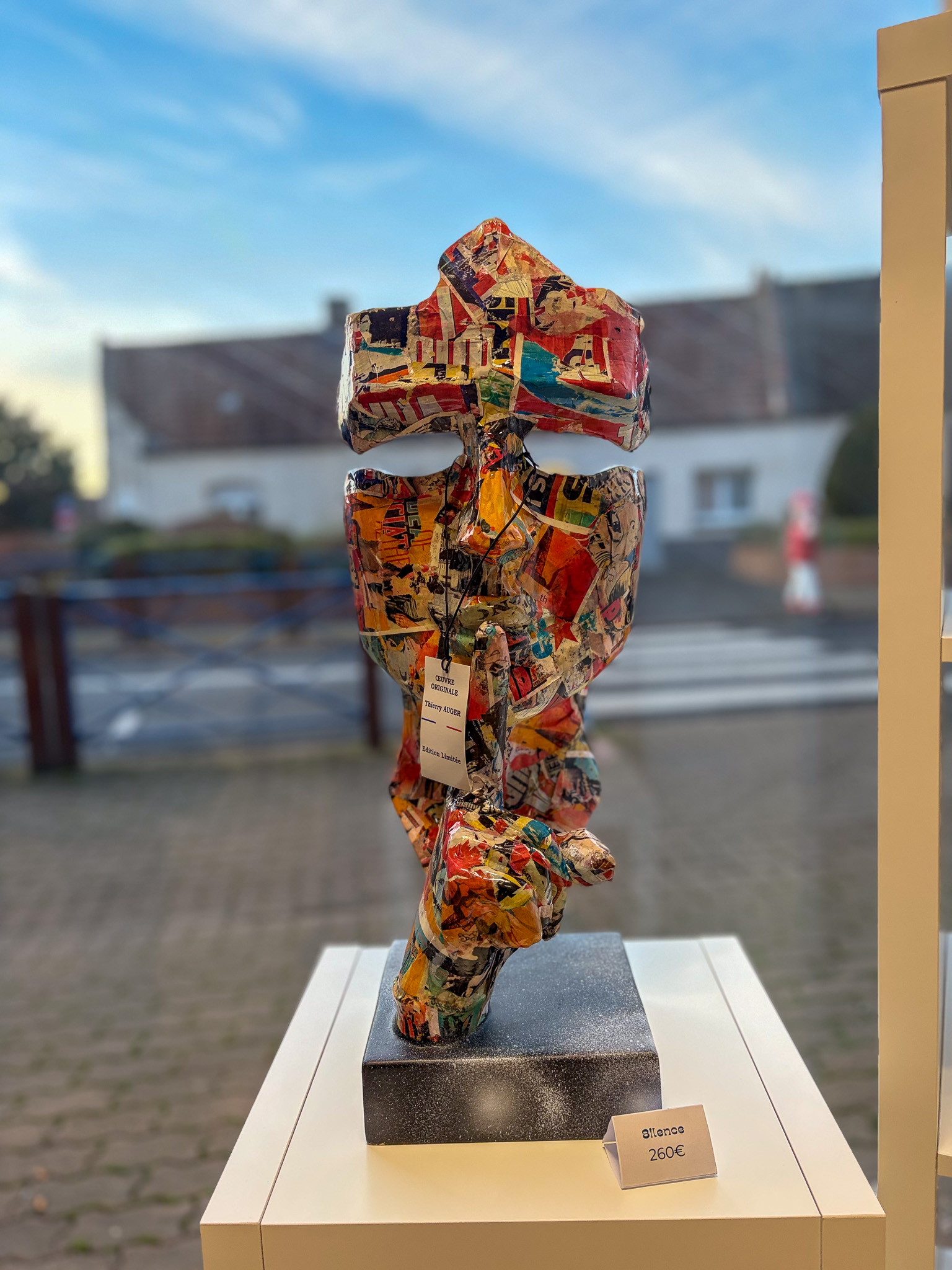 Sculpture visage Silence – édition limitée Thierry Auger – art contemporain 62 cm