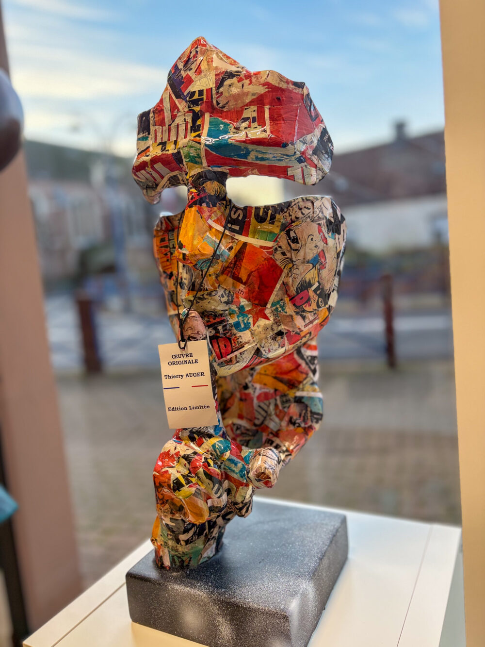 Sculpture visage Silence – édition limitée Thierry Auger – art contemporain 62 cm