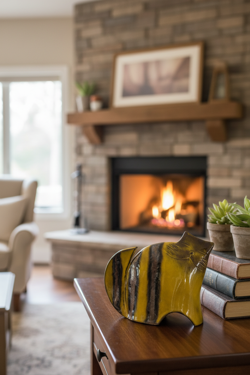 Chat en céramique sur décor