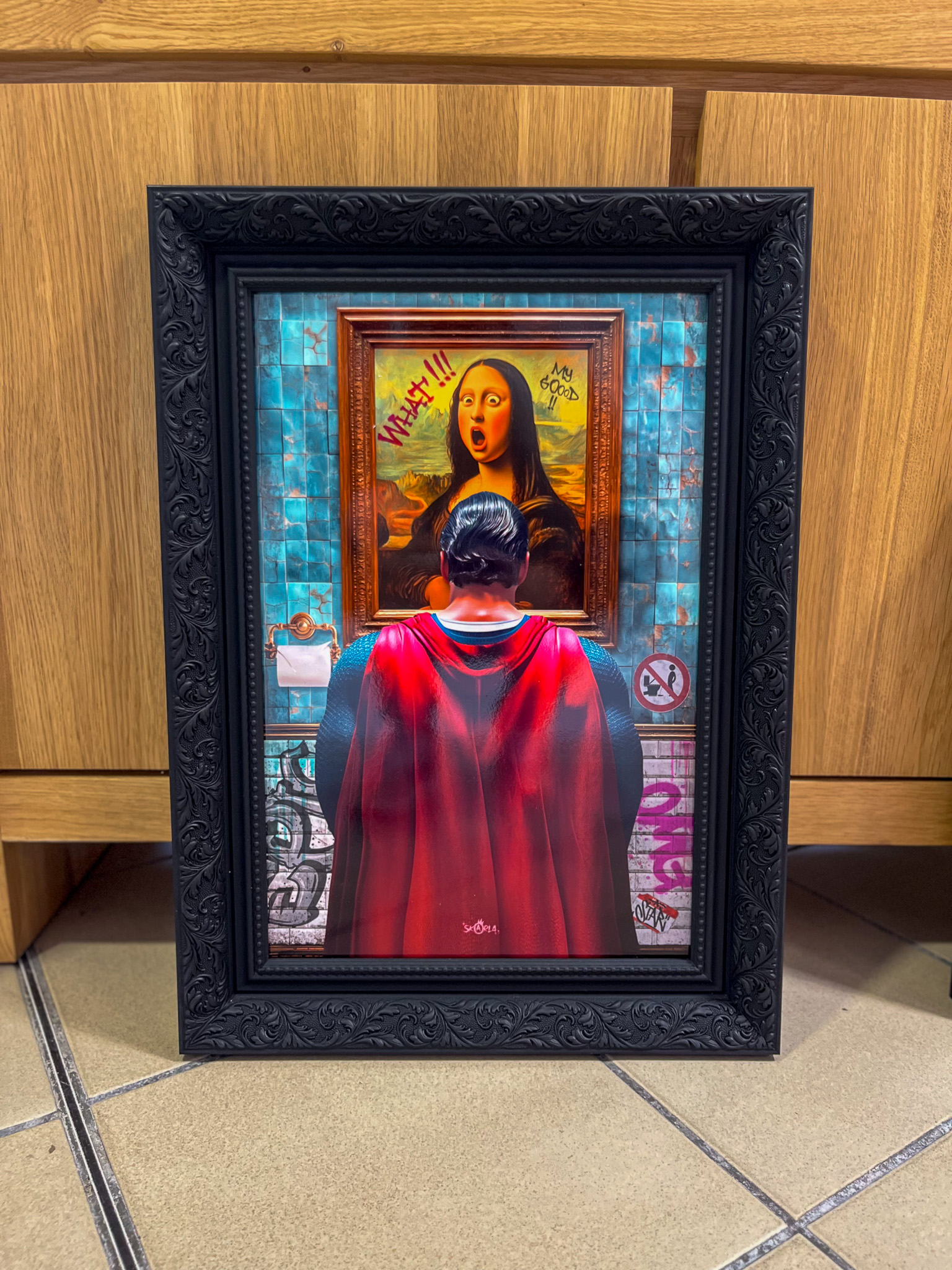 Tableau Superman Mona Lisa pop art – œuvre murale décorative 55 x 40 cm