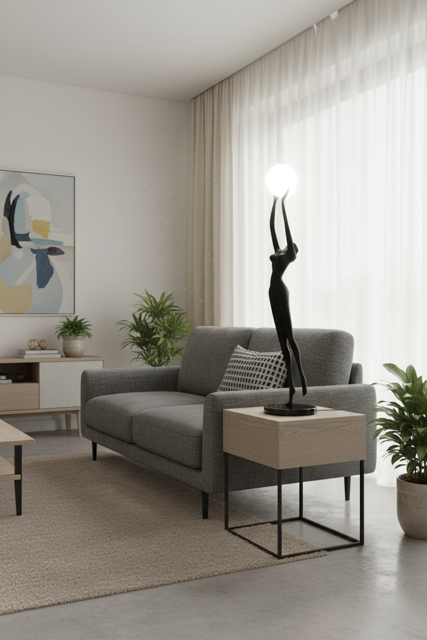 Lampe de salon corps de femme 80cm sur meuble