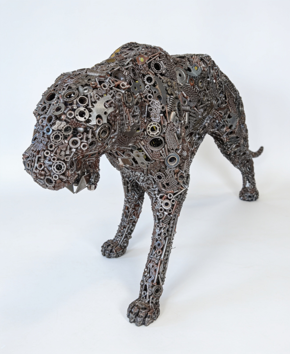 Sculpture de panthère en pièces mécaniques – vue entière