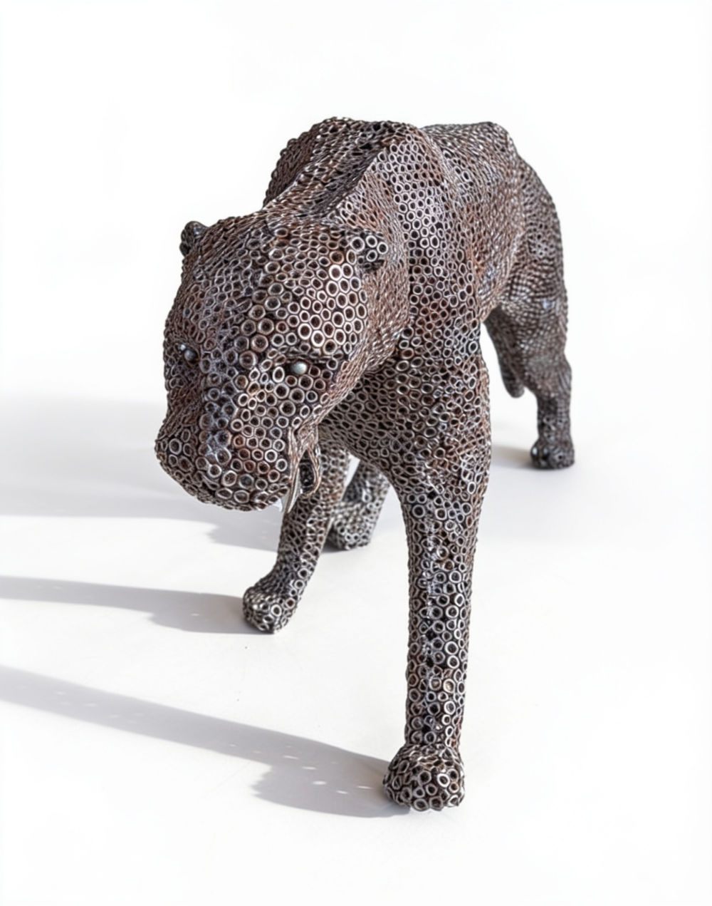 Sculpture de panthère réalisée en boulons – vue complète