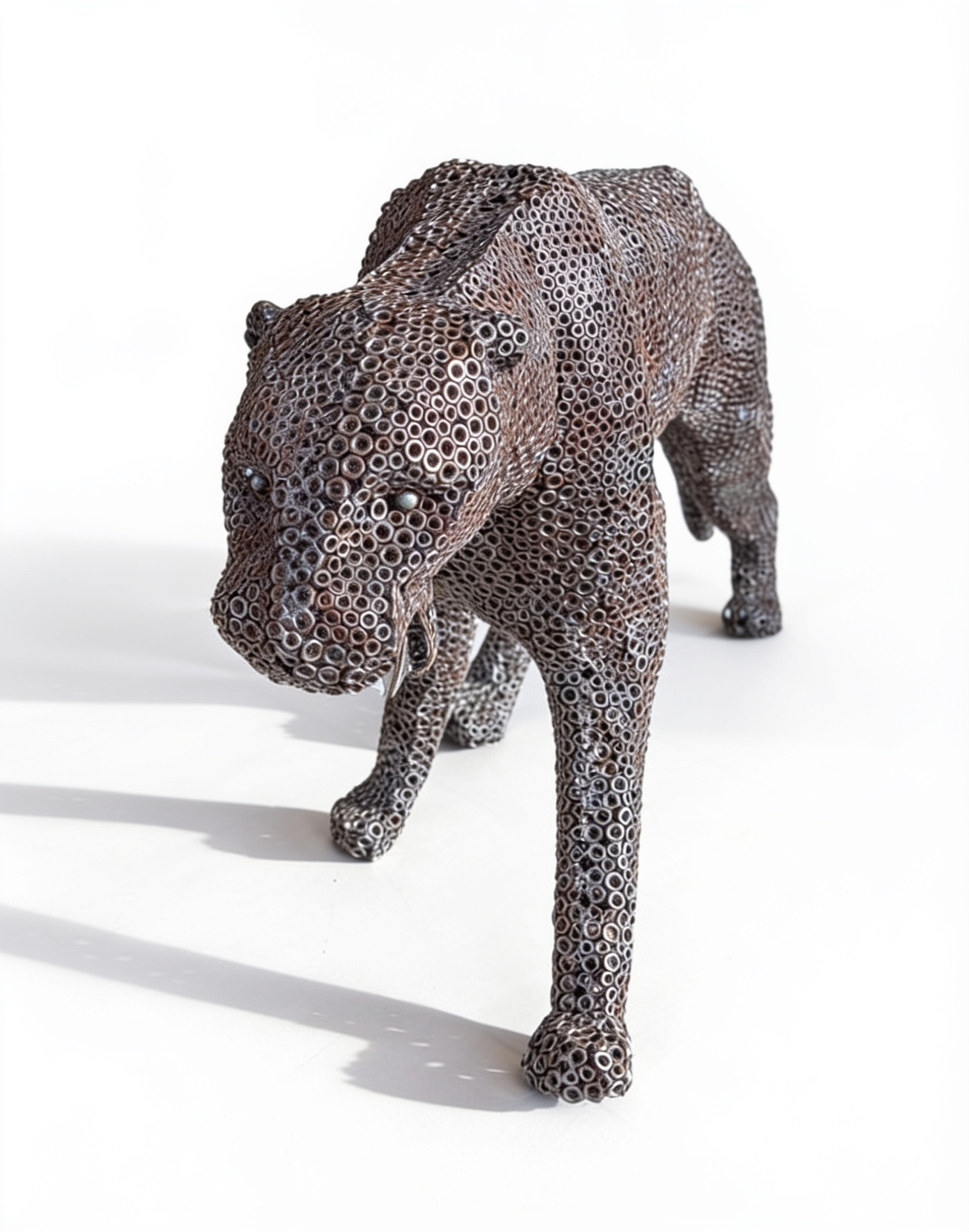 Sculpture de panthère réalisée en boulons – vue complète