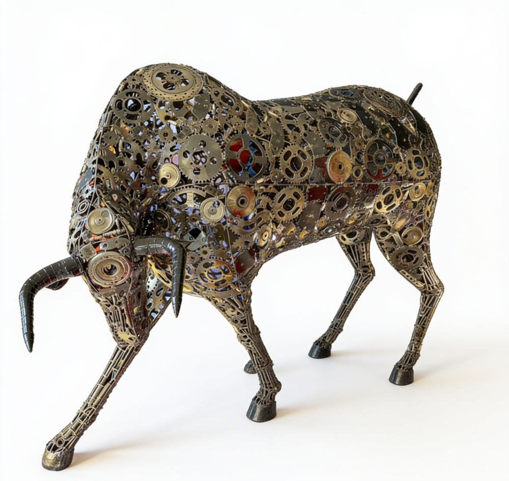 Détail du taureau en pièces mécaniques – structure métallique