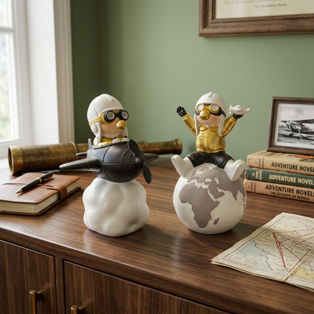 Figurine aviateur design en résine – décoration contemporaine – 22 cm