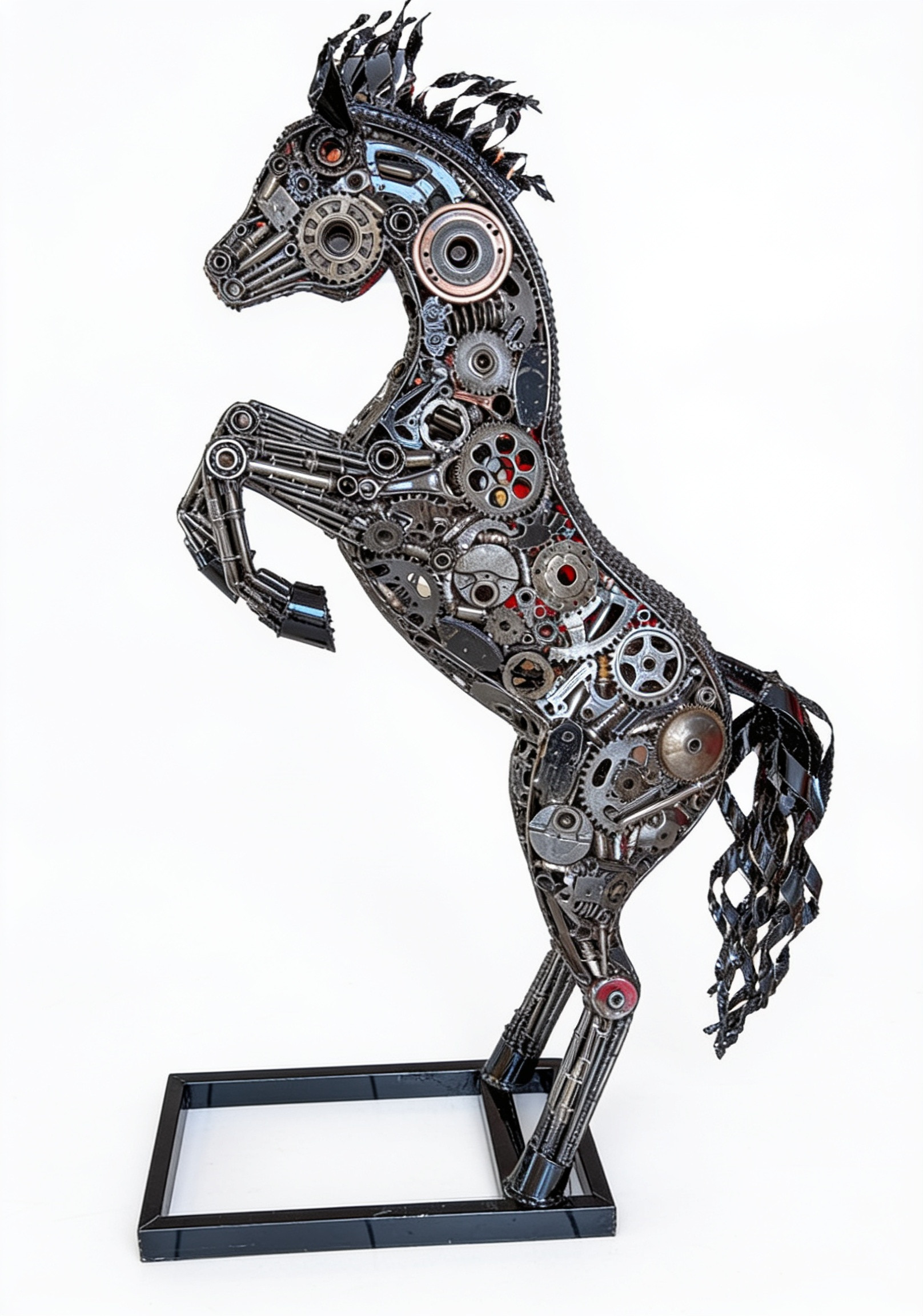 Statue cheval métal pièces mécaniques