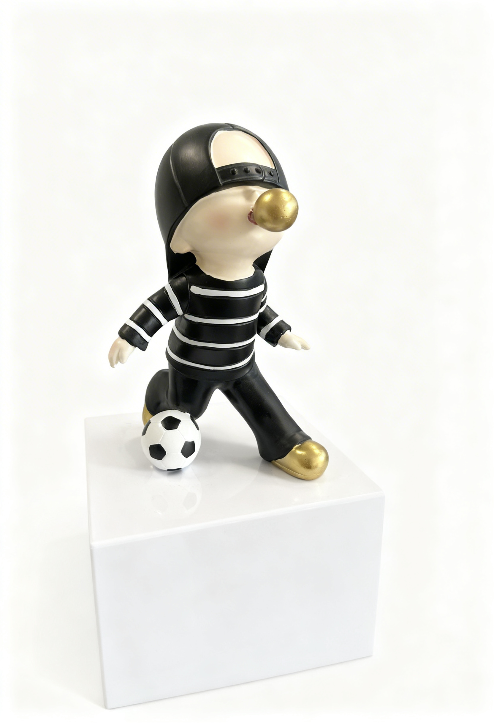 Figurine Footballer Noir Blanc & Or 35cm