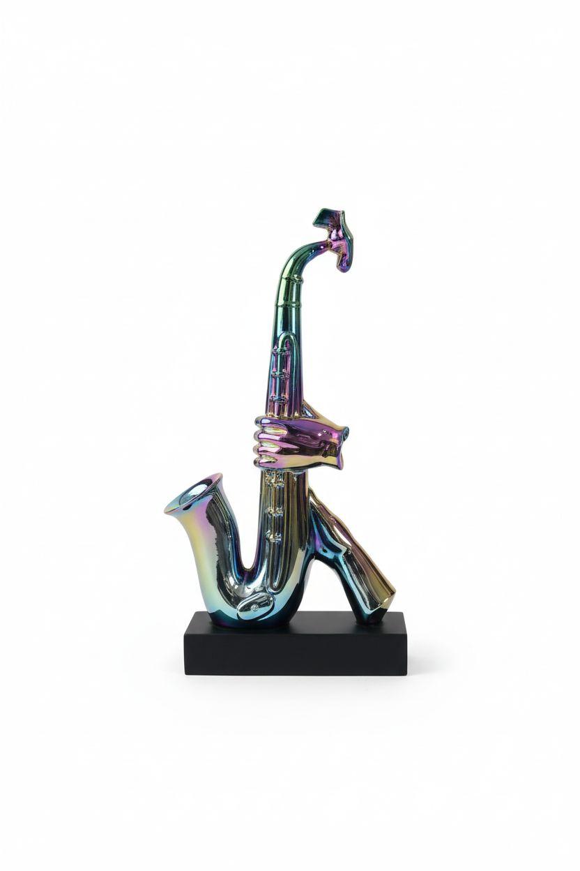 sculpture-saxophone-irise-rainbow-resine-55cm-socle-noir
