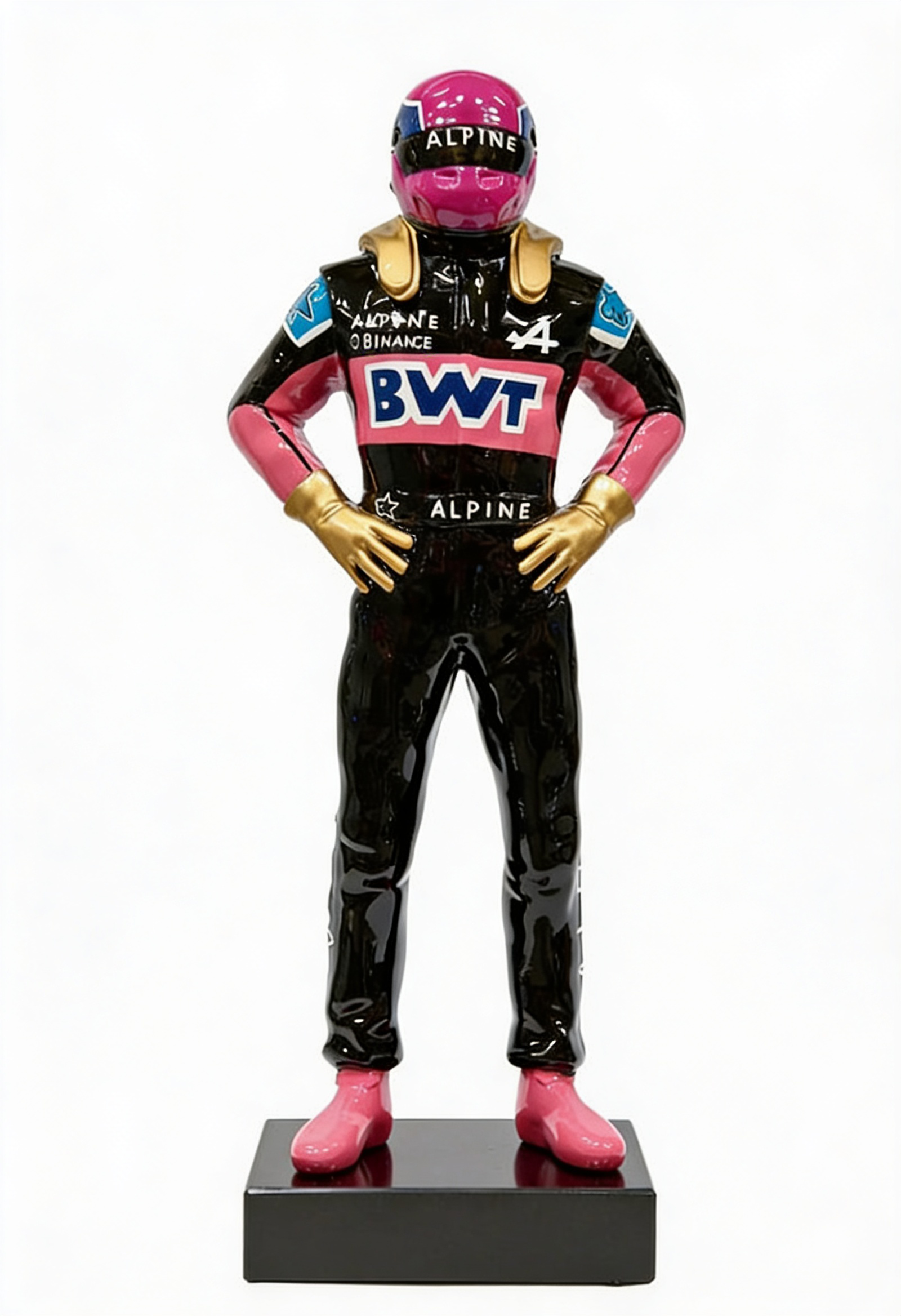 Sculpture pilote Alpine BWT rose noir résine 150 cm – statue F1 décoration