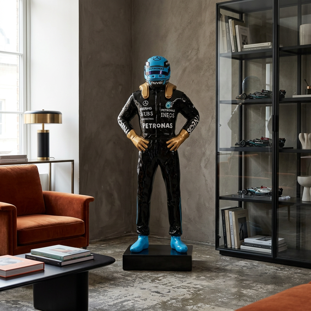 Sculpture pilote Mercedes AMG Petronas résine 150 cm – statue F1 décoration