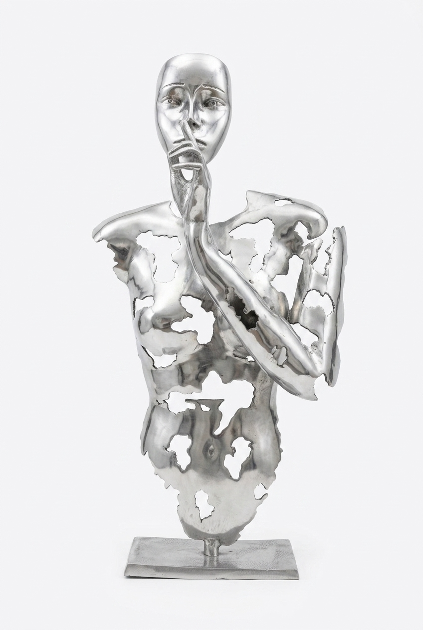 Sculpture Silence métal argenté 73 cm – silhouette féminine découpée – ARTHOME