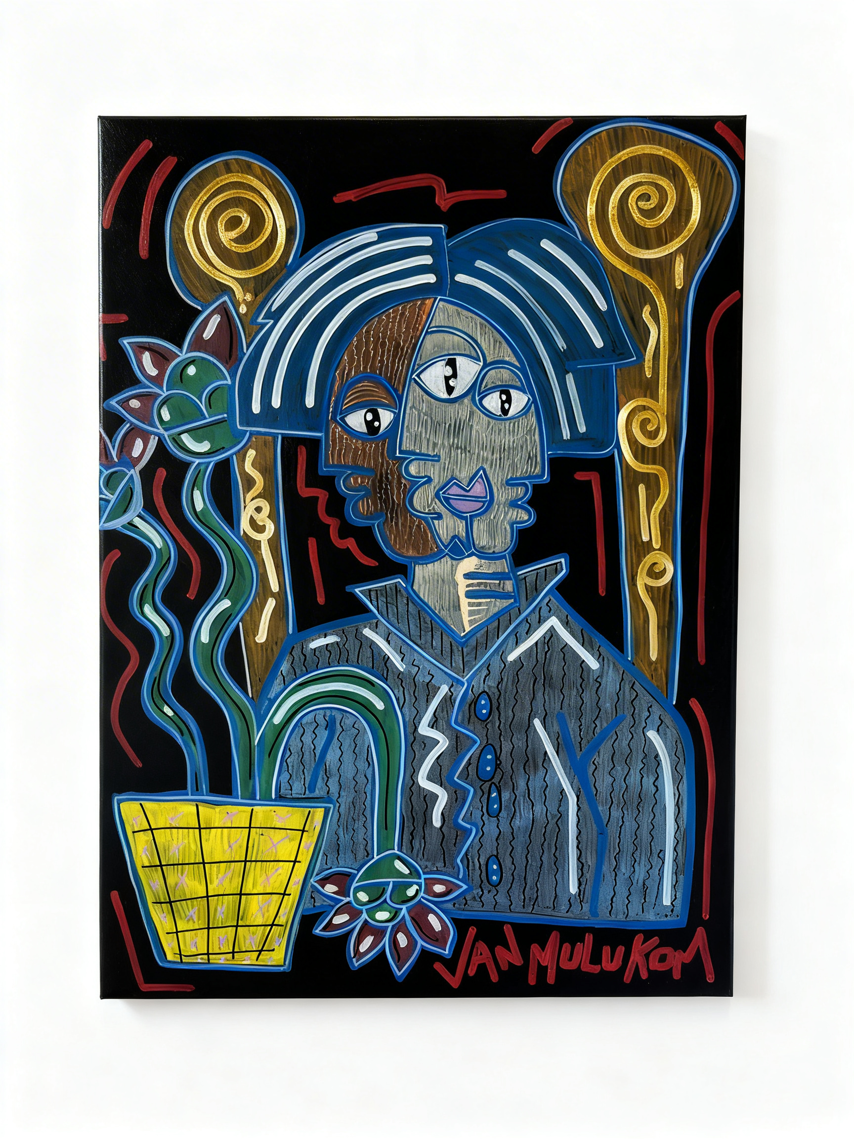 Tableau pop art original 55x75 cm – Nuit et spirales, peinture acrylique signée Van Mulukom