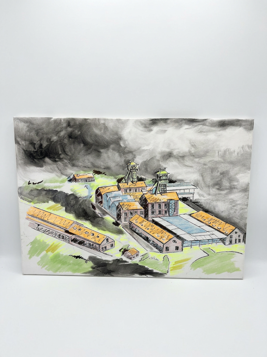 Tableau original bassin minier 70x50 cm – La fosse du bassin minier, peinture acrylique