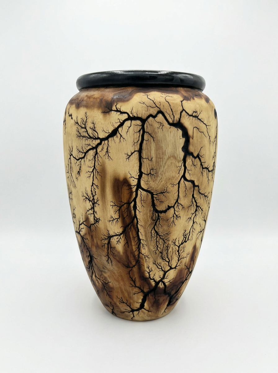 Vase en bois fractales Lichtenberg H40cm – Electra Diffusion, pièce numérotée 3/5
