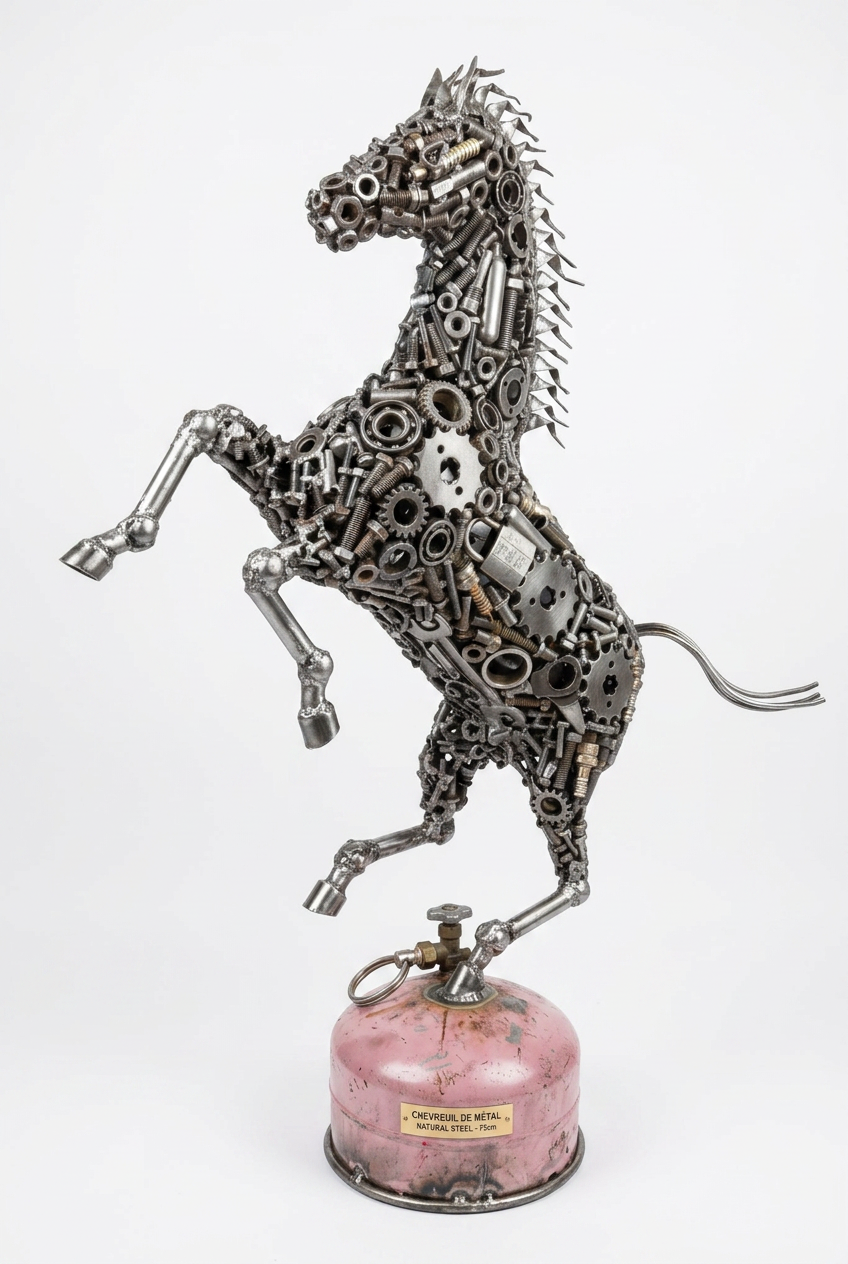 Sculpture cheval cabré métal acier 75 cm – boulons et engrenages – ARTHOME