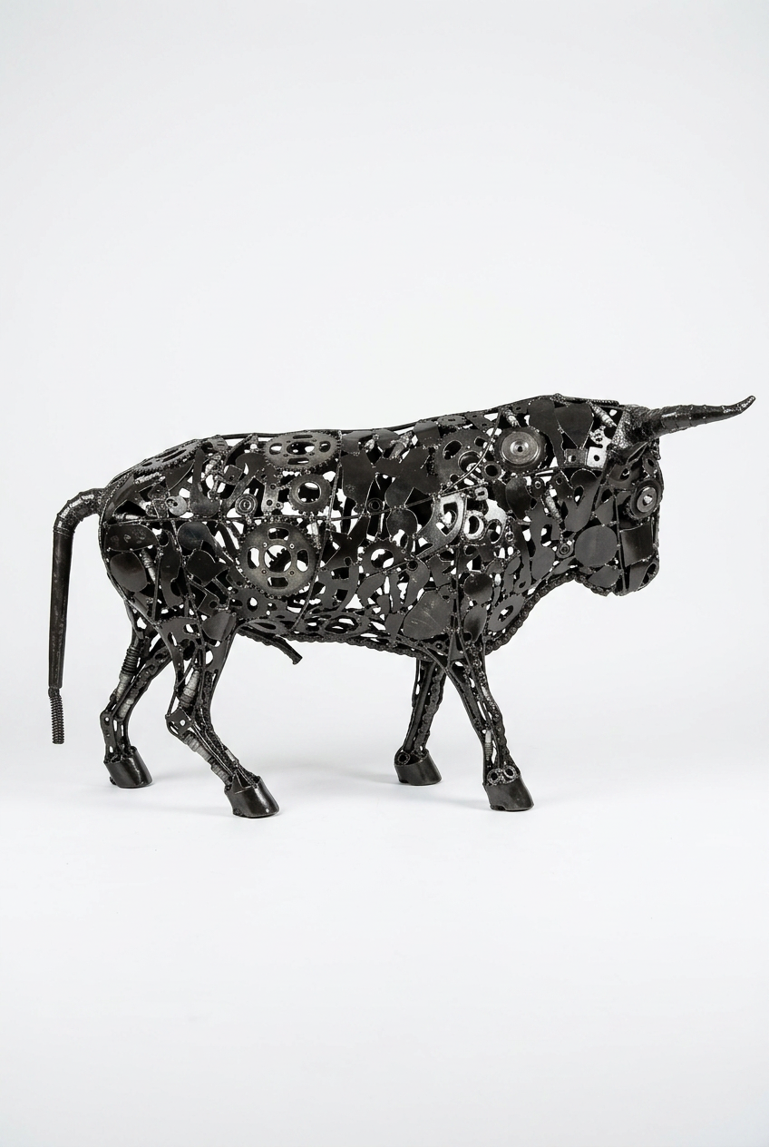 Sculpture taureau métal noir décoration salon industriel – ARTHOME