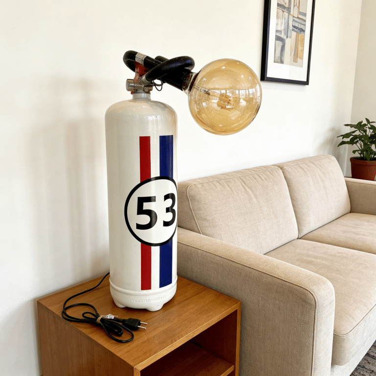 Lampe extincteur blanche 68 cm, design upcycling