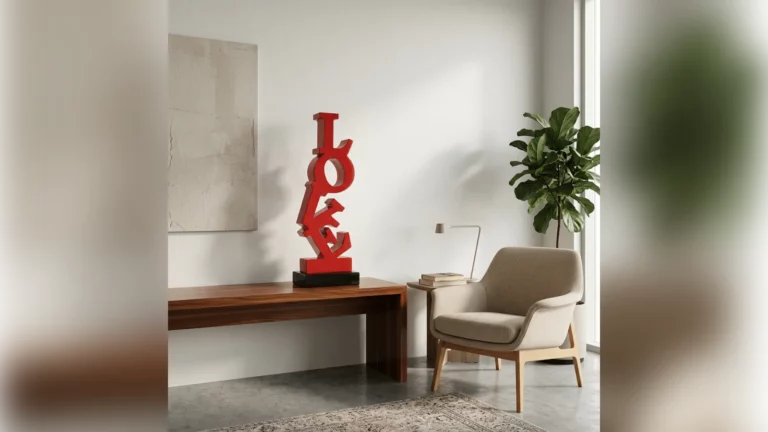 Sculpture LOVE de 57 cm dans un salon, cadeau de Noël pour un couple