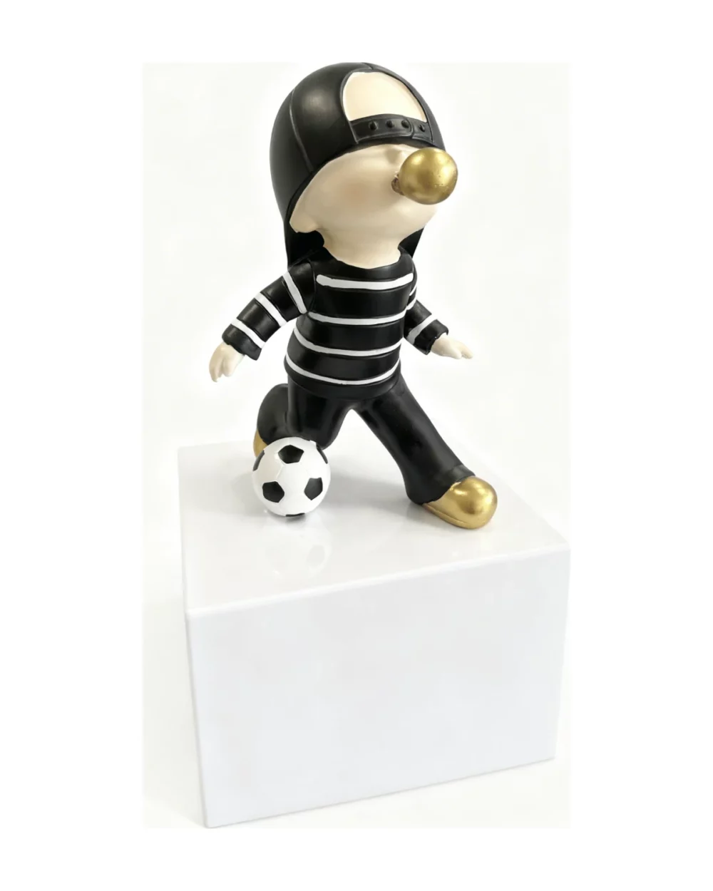 Figurine footballeur noir, blanc et or 35 cm