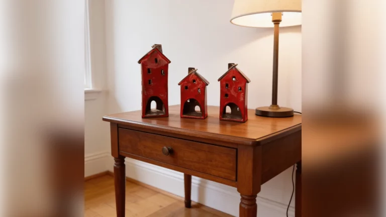 Maisons en céramique rouge posées sur un meuble, idée cadeau de Noël pour ses parents