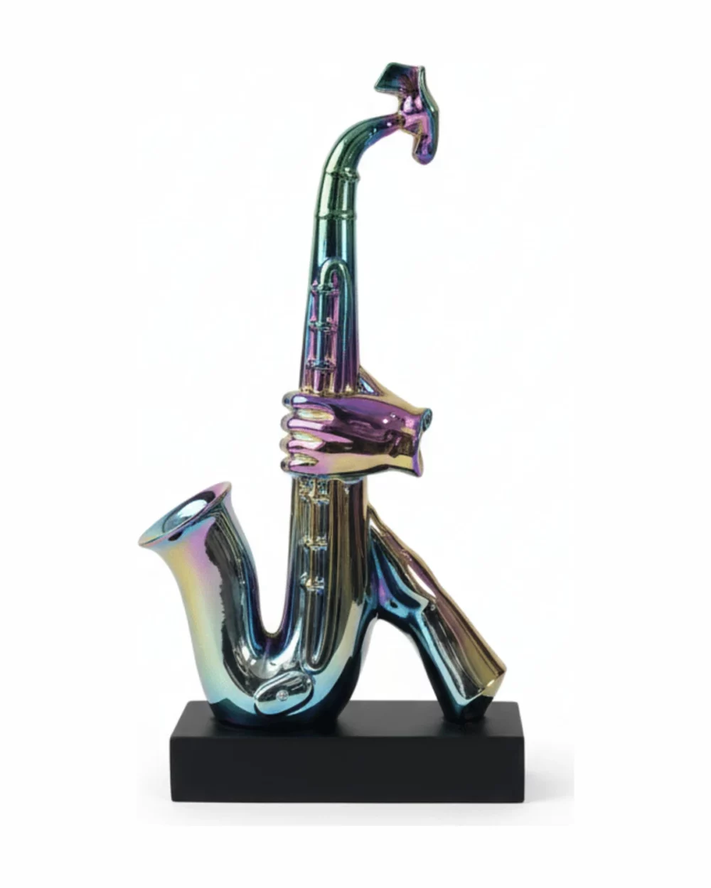 Saxophone rainbow irisé sur socle