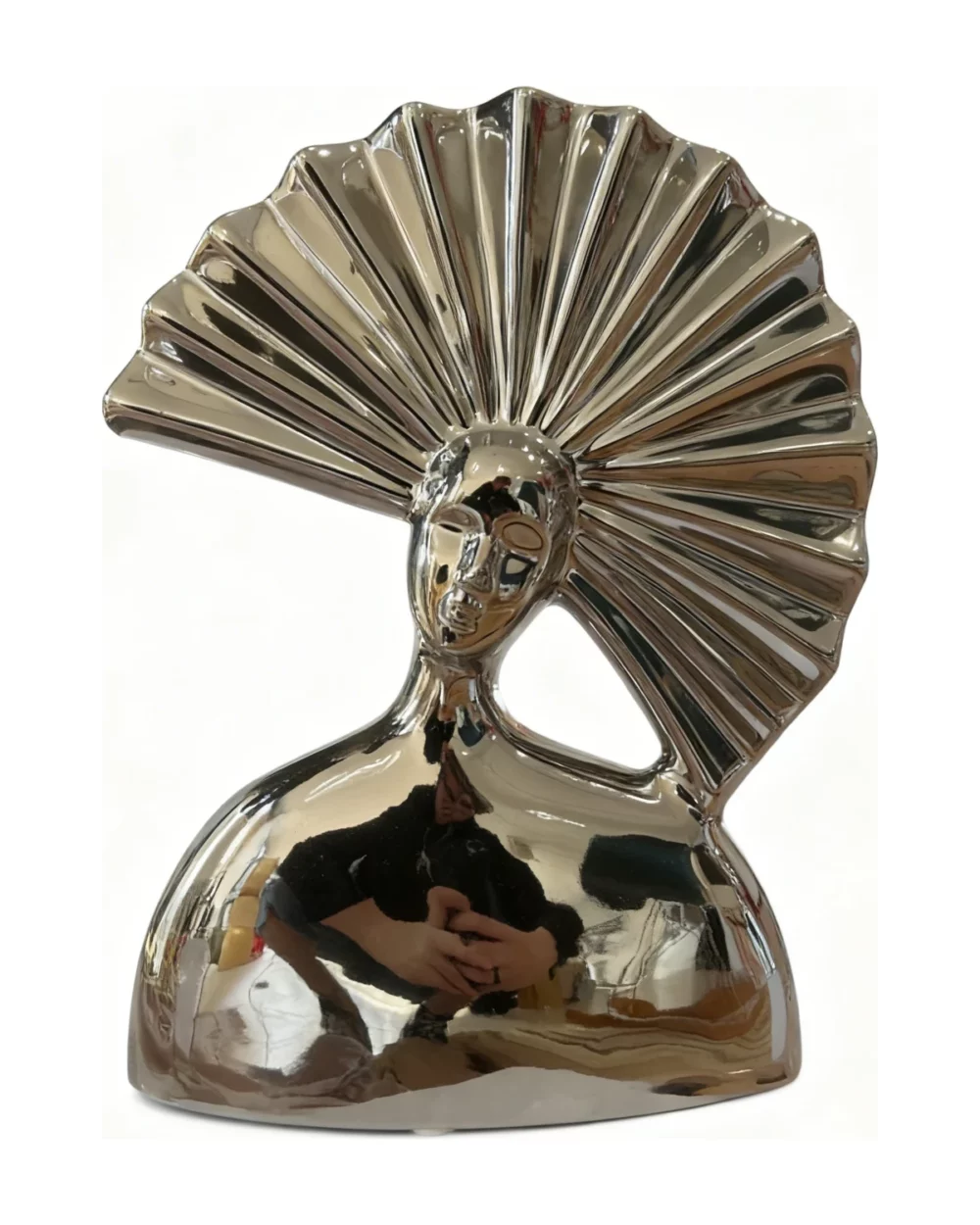 Sculpture visage éventail chromé argenté