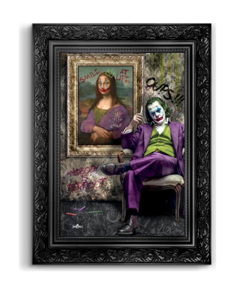 Tableau Clown et Joconde 40×55 cm
