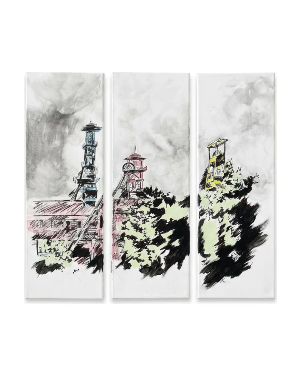 Triptyque Les chevalements 3×20×60 cm